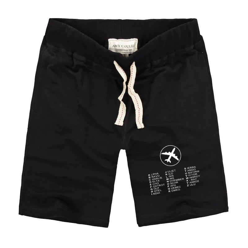 Aviation Alphabet 2 aviation design on soft cotton shorts.