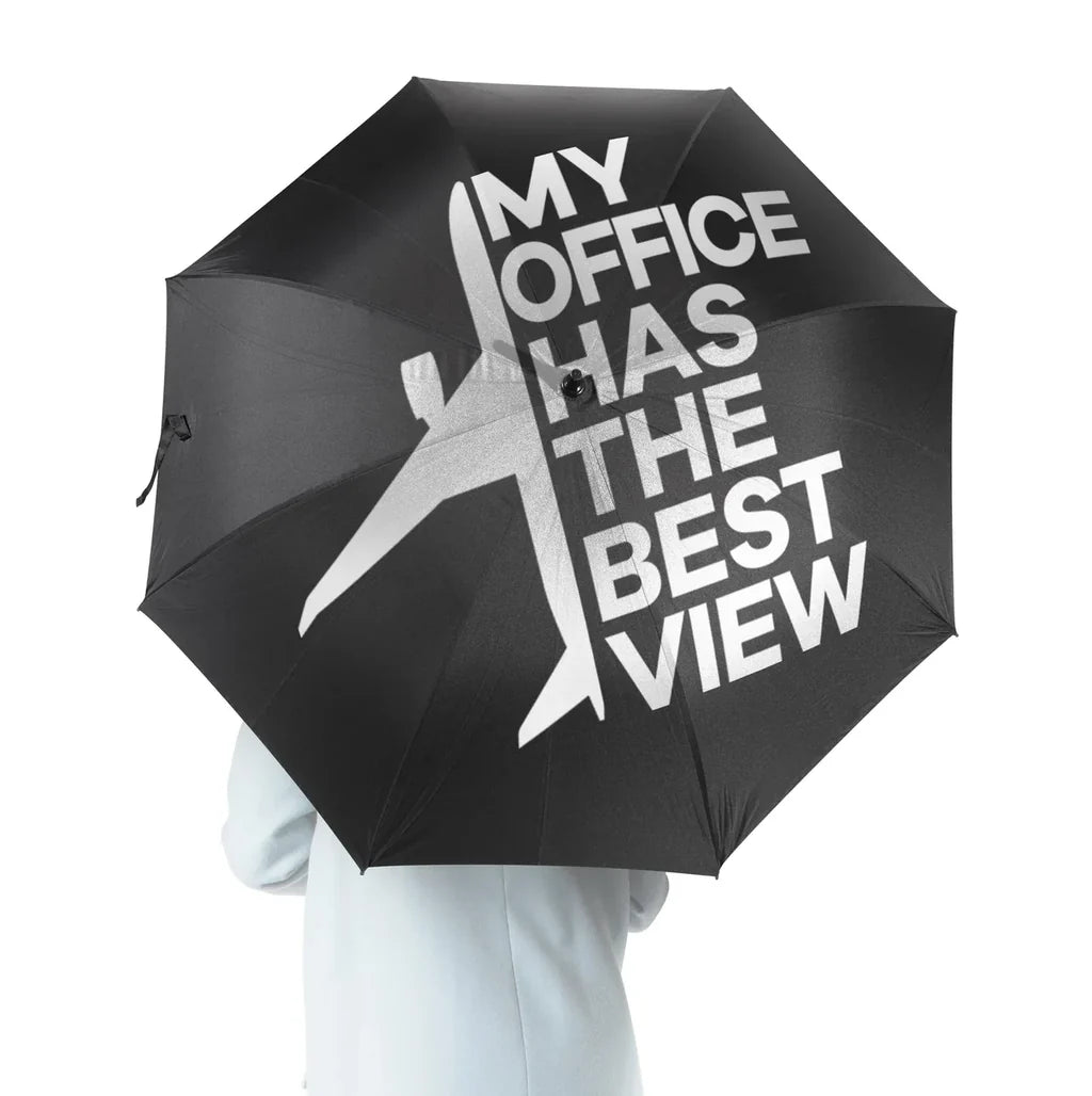 My Office Has The Best View aviation design on windproof polyester umbrella.