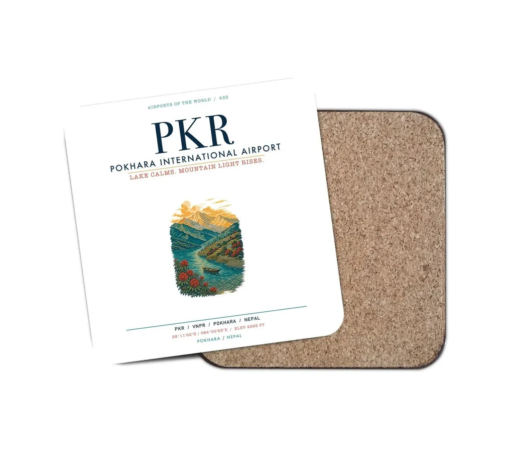 Pokhara International Airport (PKR) design on white 1 piece coaster