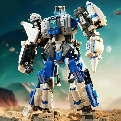 5-in-1 Space Armor Building Blocks (Rocket/Aircraft Model) - Movable Desktop Ornament aviation themed Lego-style model aircraft.