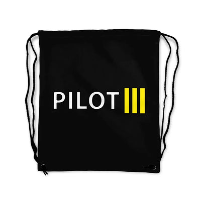 Pilot & Stripes (3 Lines) aviation print drawstring bag, lightweight polyester.
