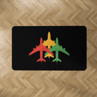 Colourful 3 Airplanes aviation design on durable carpet pile with non-slip backing rectangle carpet floor mat.