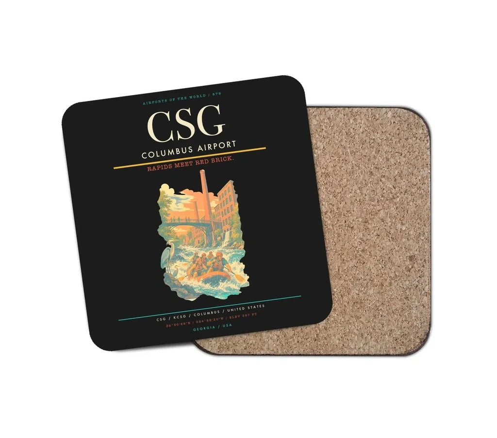 Columbus Airport (CSG) design on black 1 piece coaster