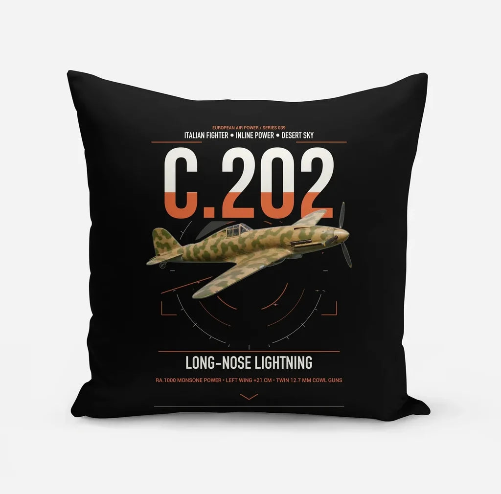 Macchi C.202 Folgore design on black pillow