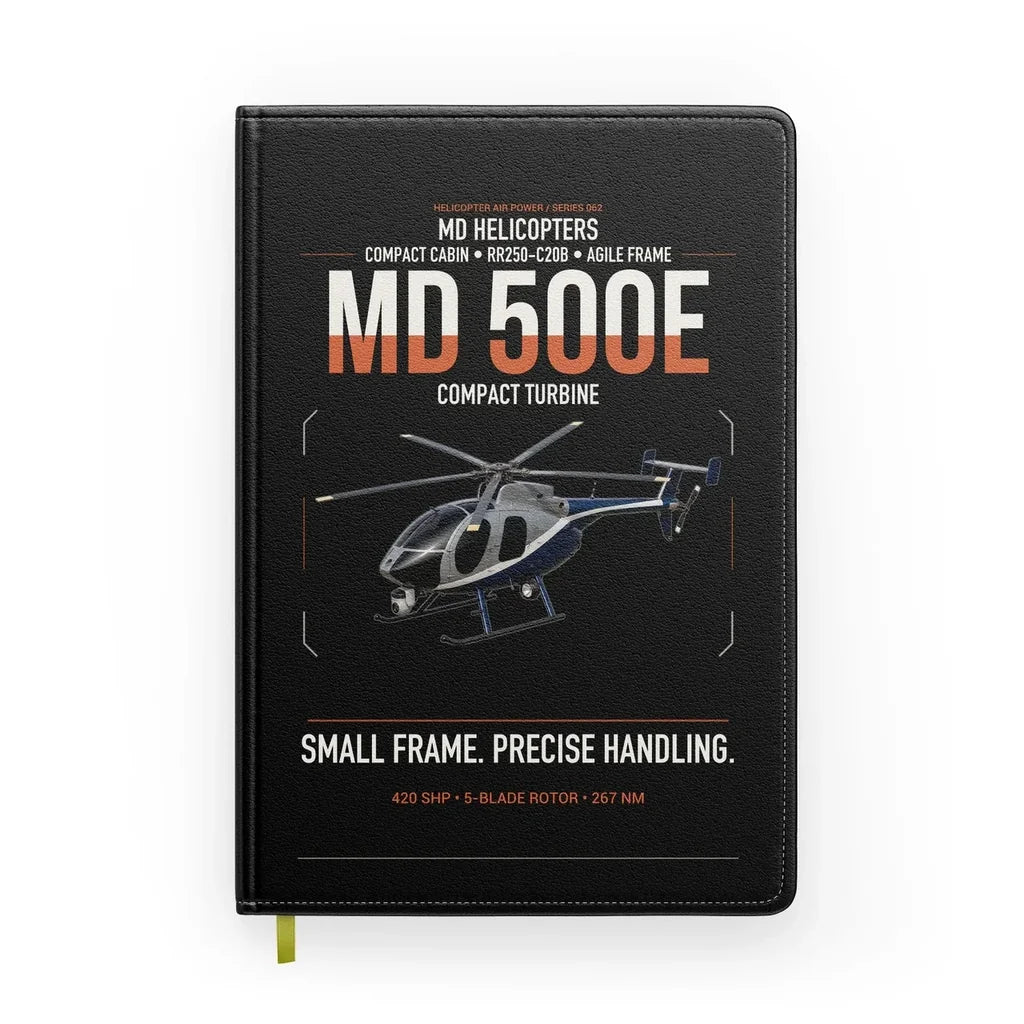 MD Helicopters MD 500E design on black notebook