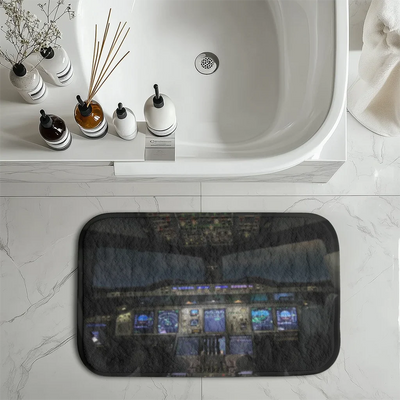 Airbus A380 Cockpit aviation design on soft absorbent fabric with non-slip backing bath mat.