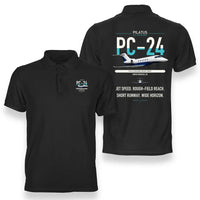 Thumbnail for Pilatus PC-24 design on black double-side polo t-shirt, double-side print