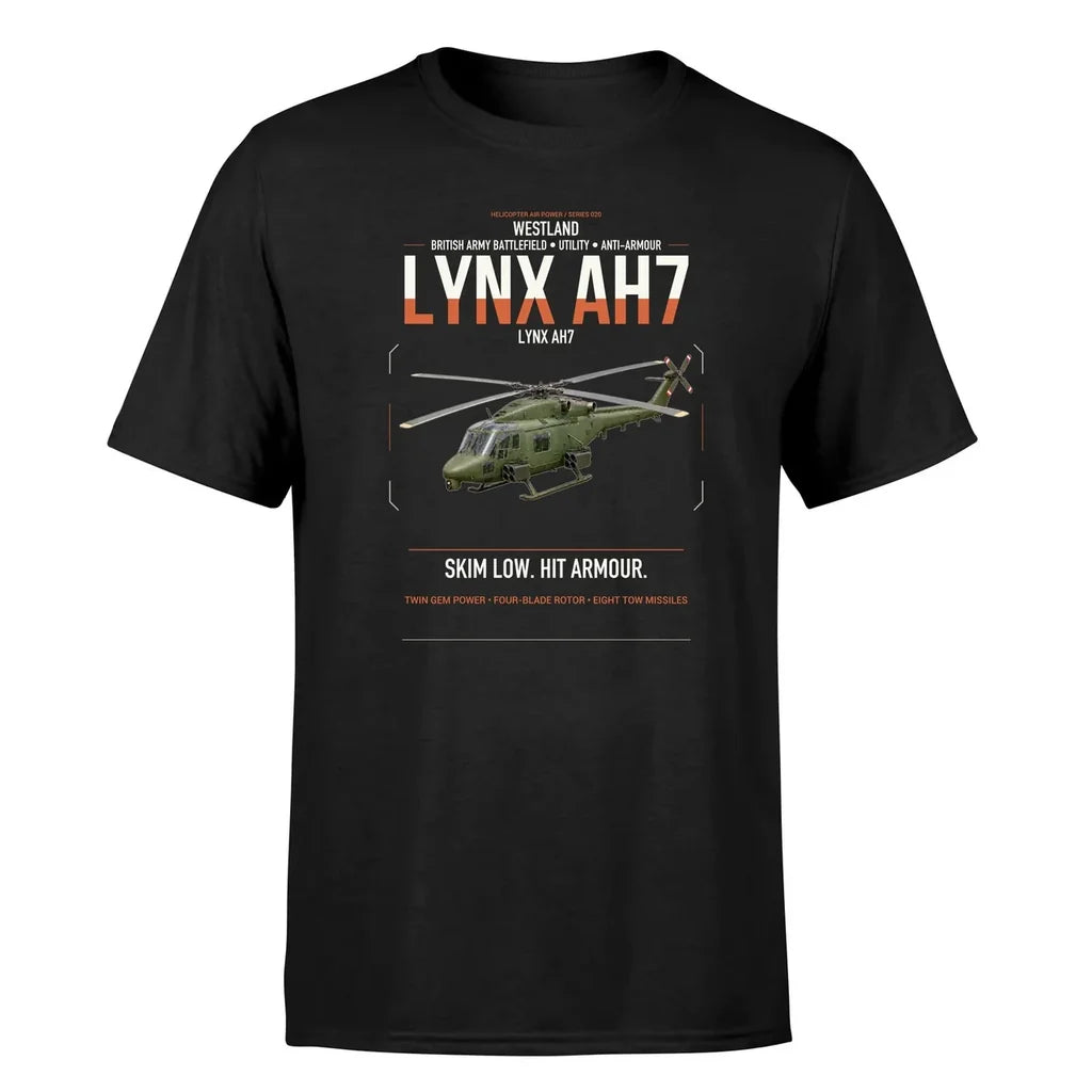 Westland Lynx AH7 design on black t-shirt, single-side print
