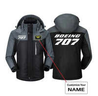 Thumbnail for Boeing 707 & Text aviation design printed on heavyweight insulated shell thick winter jacket.