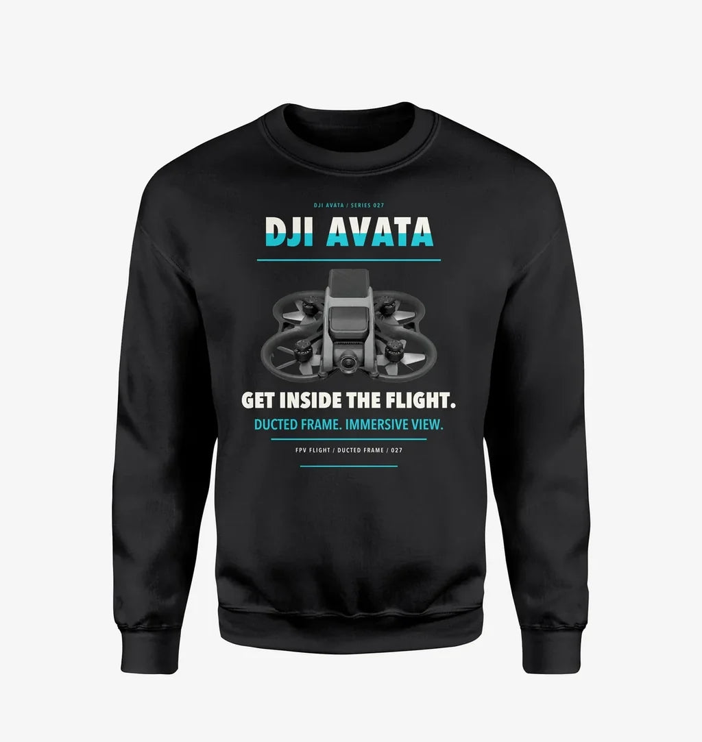 DJI Avata design on black sweatshirt