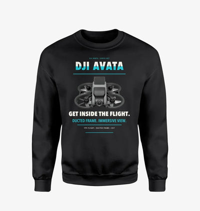 DJI Avata design on black sweatshirt