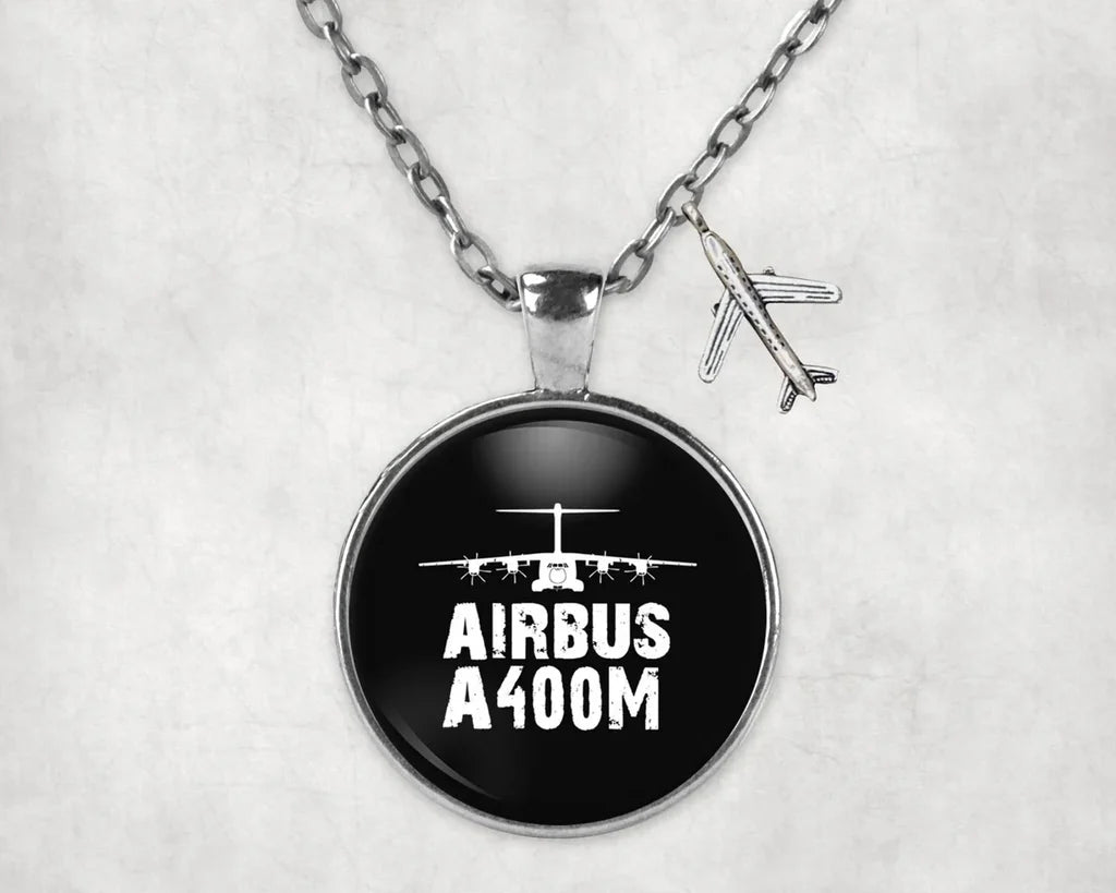 Airbus A400M & Plane aviation-themed necklace, polished stainless steel.