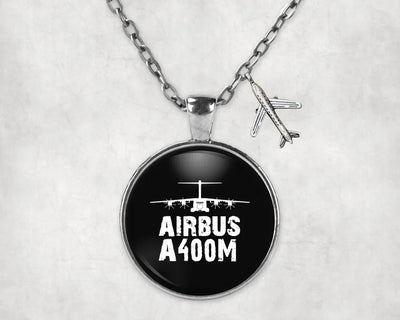 Airbus A400M & Plane aviation-themed necklace, polished stainless steel.