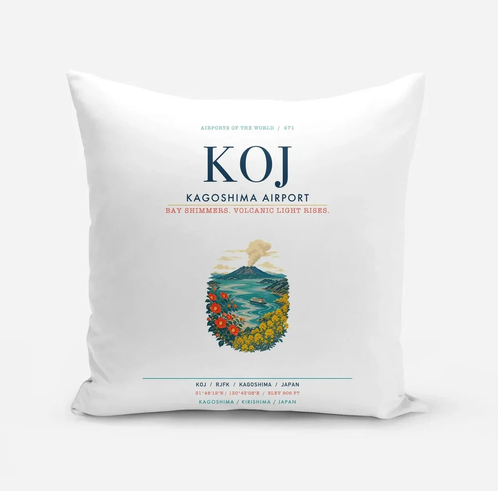 Kagoshima Airport (KOJ) design on white pillow