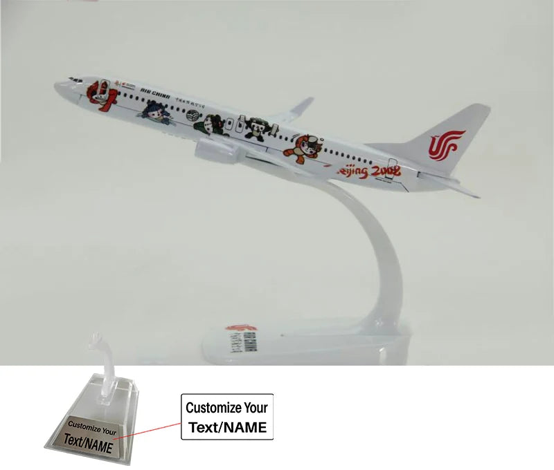 Side view of Air China Boeing 737 die-cast scale model airplane, 16cm length.