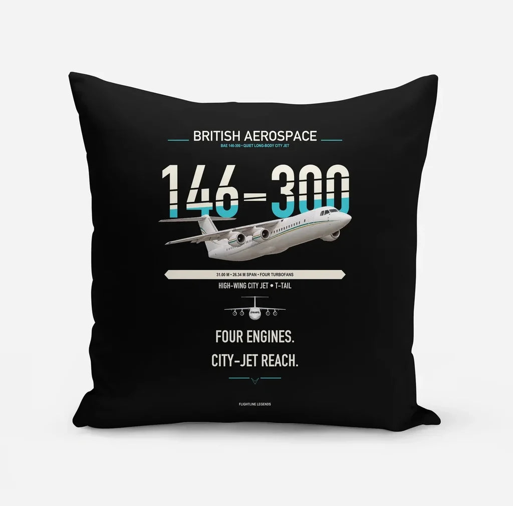 BAe 146-300 design on black pillow