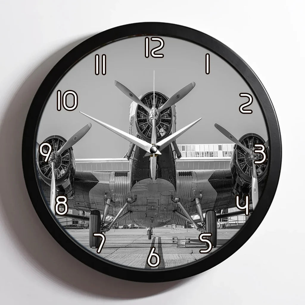 Face to Face to 3 Engine Old aviation design on premium wood and metal wall clock.
