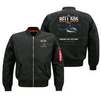 Thumbnail for Bell 505 design on black bomber jacket, double-side print