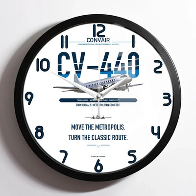 Convair CV-440 Metropolitan design on white framed wall clock
