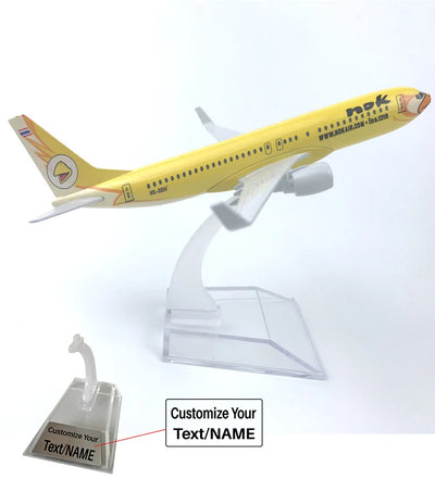 Side view of King of Thailand Air Bird (Yellow Nok) Boeing 737 Airplane Model (16CM) aviation 16-18cm scale model aircraft in.