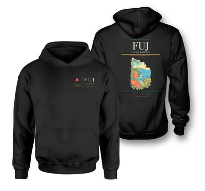 Fukue Airport (FUJ) design on black double-side hoodie