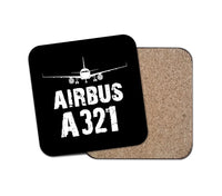 Thumbnail for Airbus A321 & Plane aviation design on cork-backed wood with print coaster.