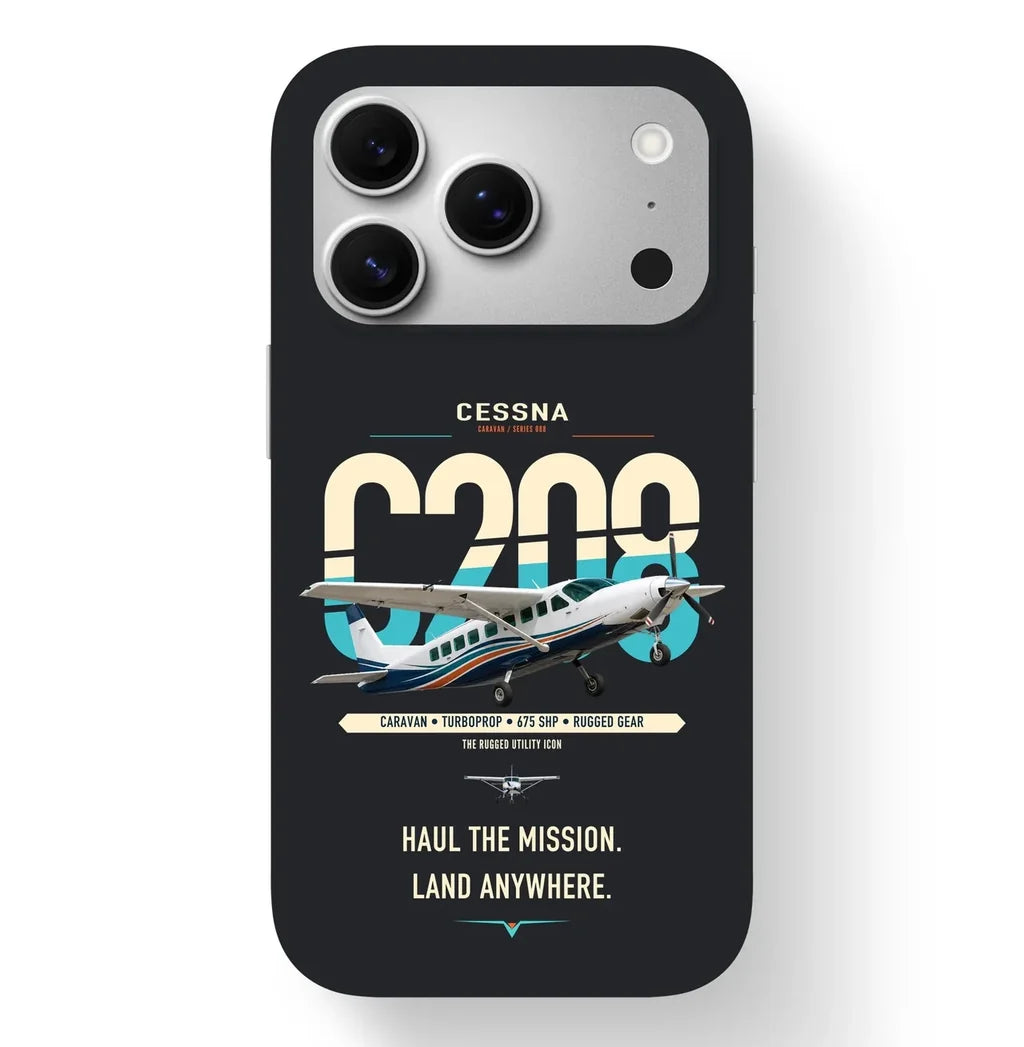 Cessna 208 Caravan design on black magsafe iphone case, for iPhone 17 Pro