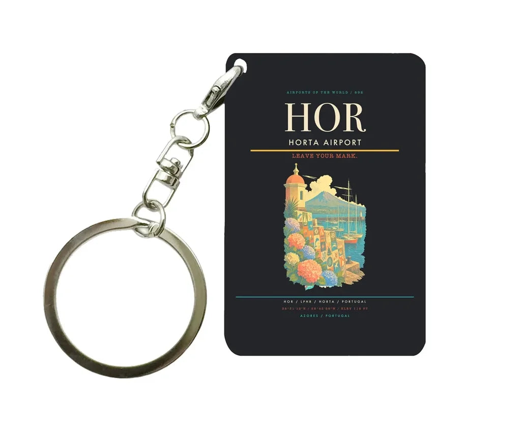 Horta Airport (HOR) design on black key chain