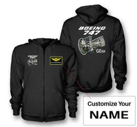 Thumbnail for Boeing 747 & GENX Engine aviation design on soft cotton blend zipped hoodie.