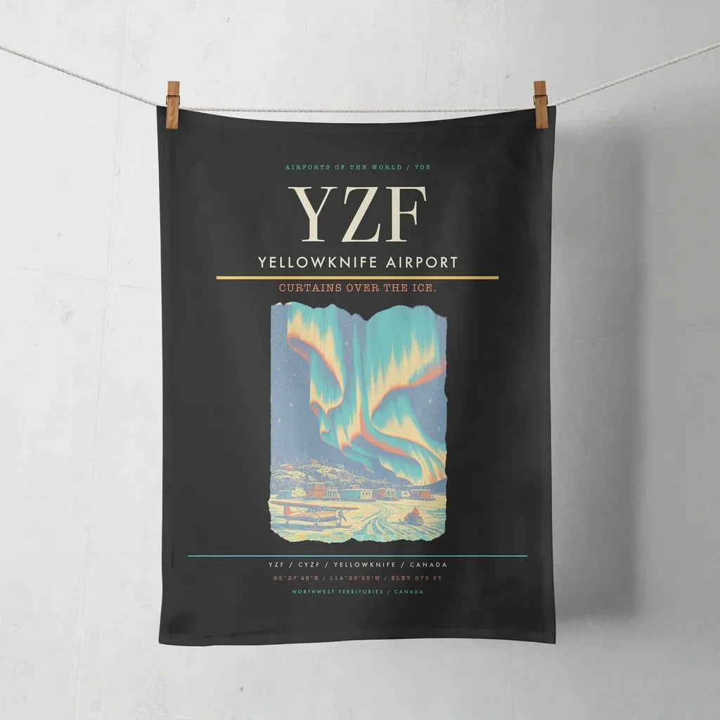 Yellowknife Airport (YZF) design on black towel