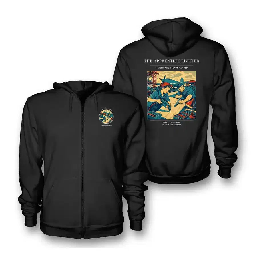 VINTAGE G4530 - The Apprentice Riveter - Premium Zipped Hoodie design on black