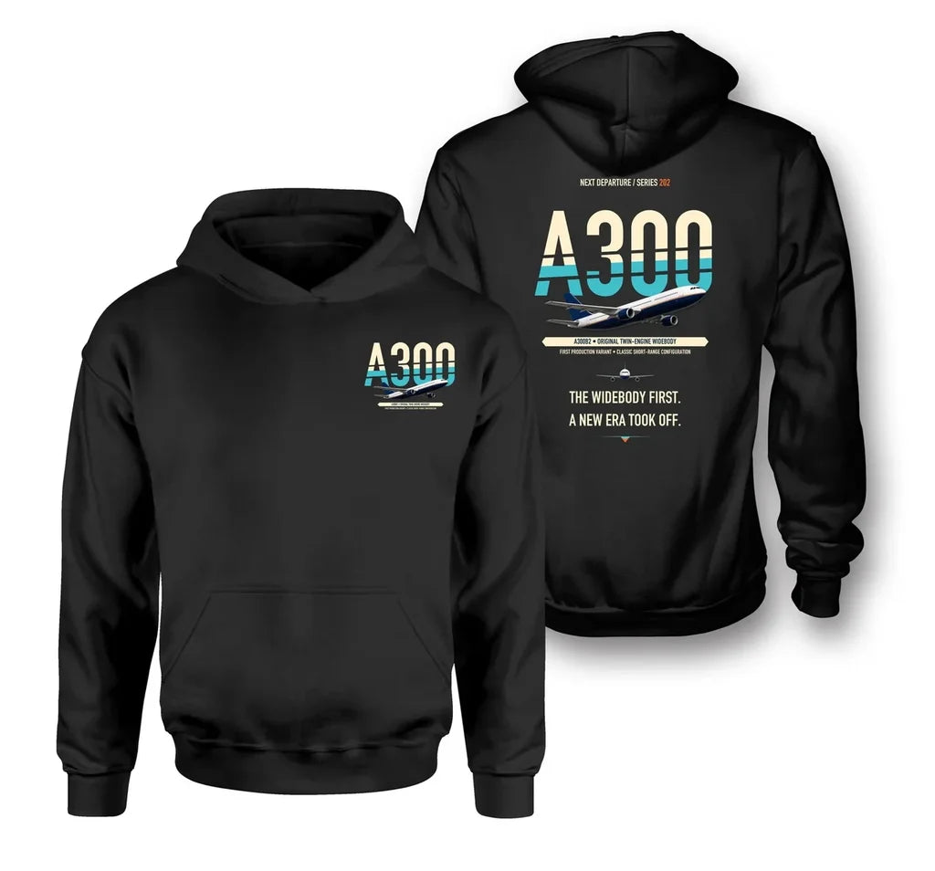 Airbus A300B2 design on black hoodie