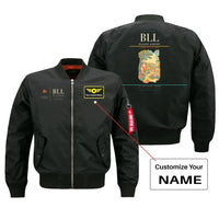Thumbnail for Billund Airport (BLL) design on black bomber jacket with custom name patch