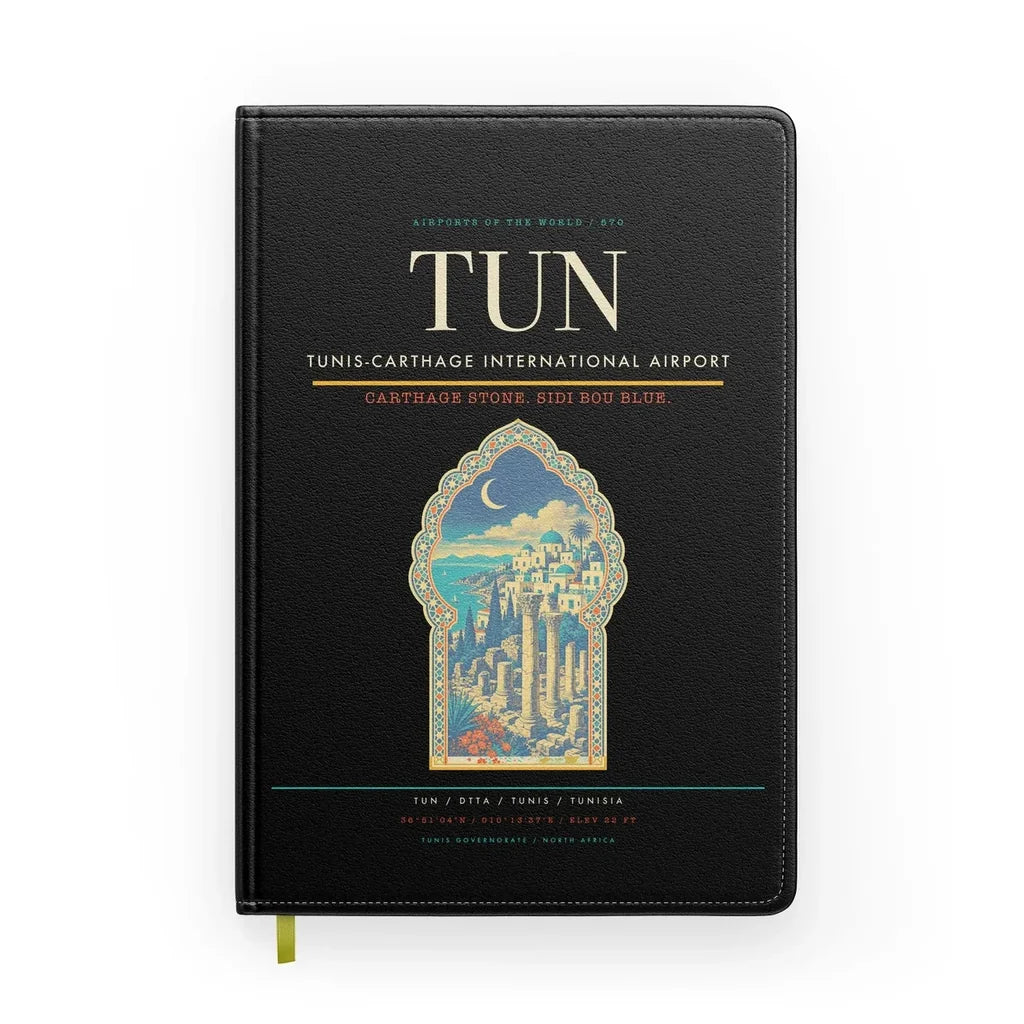 Tunis-Carthage International Airport (TUN) design on black notebook