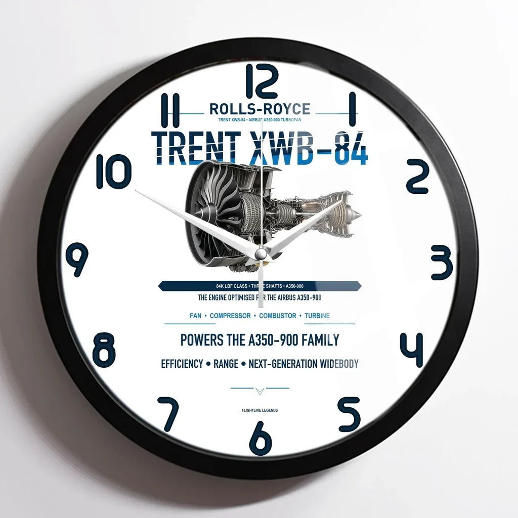 TRENT XWB-84 design on white framed wall clock