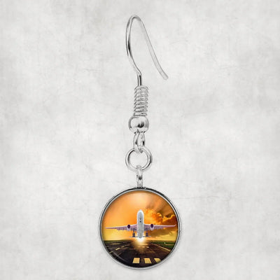 Side view of Amazing Departing Aircraft Sunset & Clouds Behind aviation earrings in hypoallergenic alloy, polished finish.