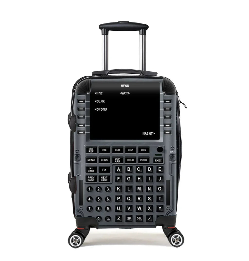 BOEING 737 FLIGHT MANAGEMENT Cabin Size aviation print luggage, durable shell.