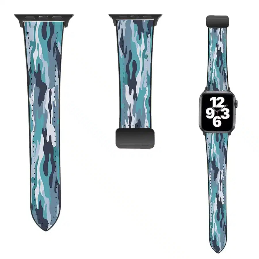 Military Camouflage Green leather apple watch band