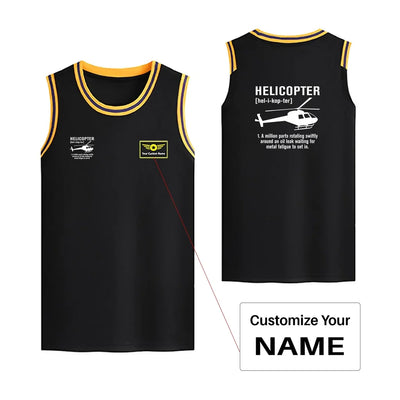 Helicopter [Noun] Basketball Style Sports aviation design printed on quick-dry breathable fabric men's sport tank top.