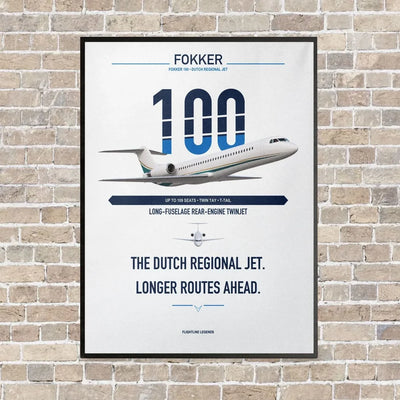 Fokker 100 vertical canvas print - framed - white background