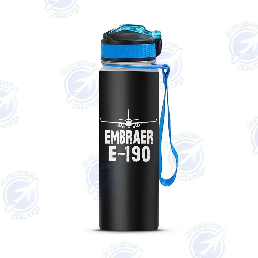 Embraer E-190 & Plane Sports aviation design on sport kettle, insulated bottle with sport spout.