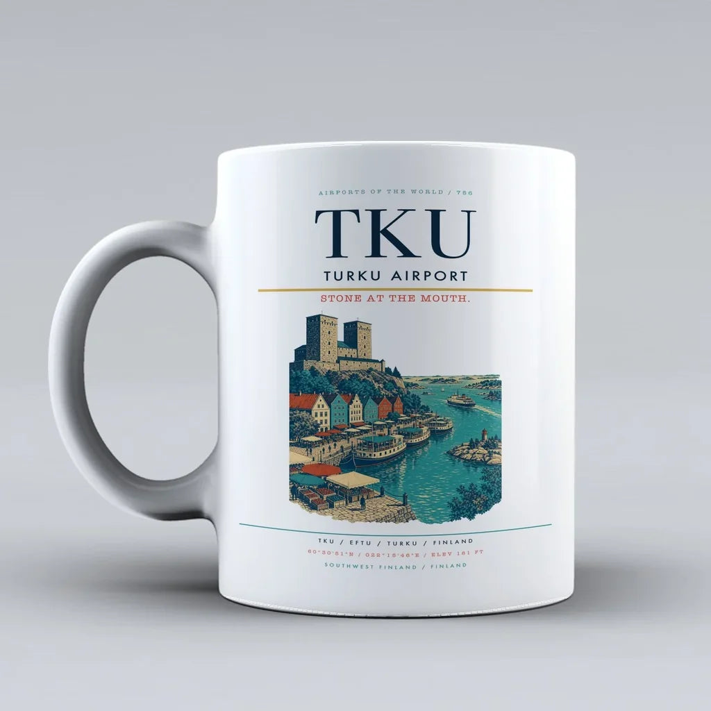 Turku Airport (TKU) airport code design on white ceramic mug