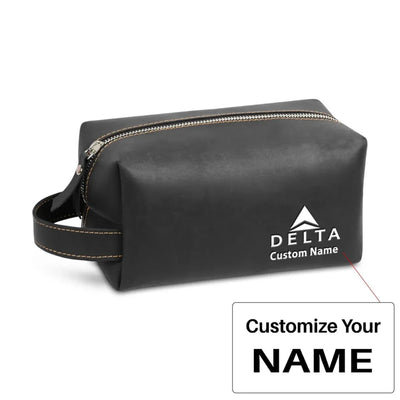 Delta Airlines (Delta Air Lines) Leather Clutch aviation leather clutch toiletry bag in leather.