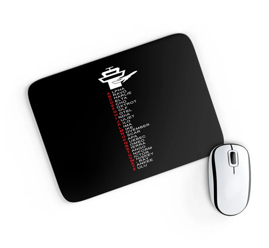Aviation Alphabet aviation design on neoprene with anti-slip base mouse pad.