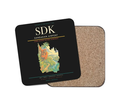 Sandakan Airport (SDK) design on black 1 piece coaster