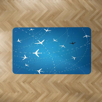 Travelling with aviation print rectangle carpet floor mat, durable carpet pile with non-slip backing.