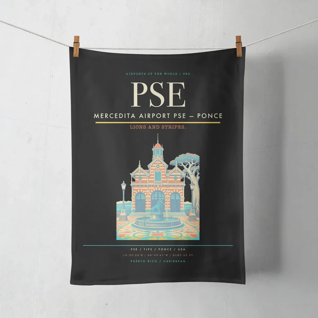 Mercedita Airport (PSE) design on black towel