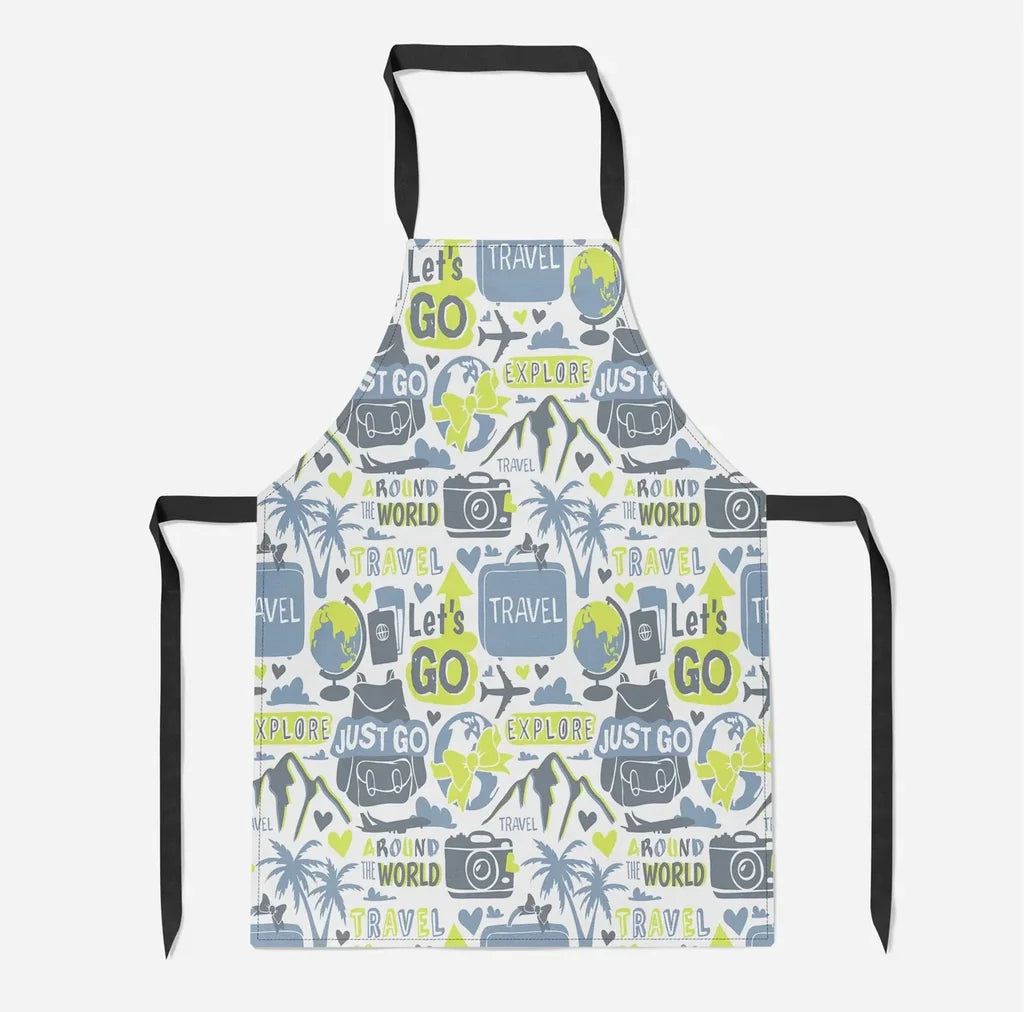 Motivational aviation design on durable cotton blend kitchen apron.
