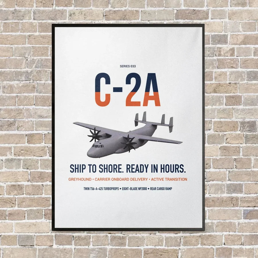 C-2A Greyhound vertical canvas print - framed - white background