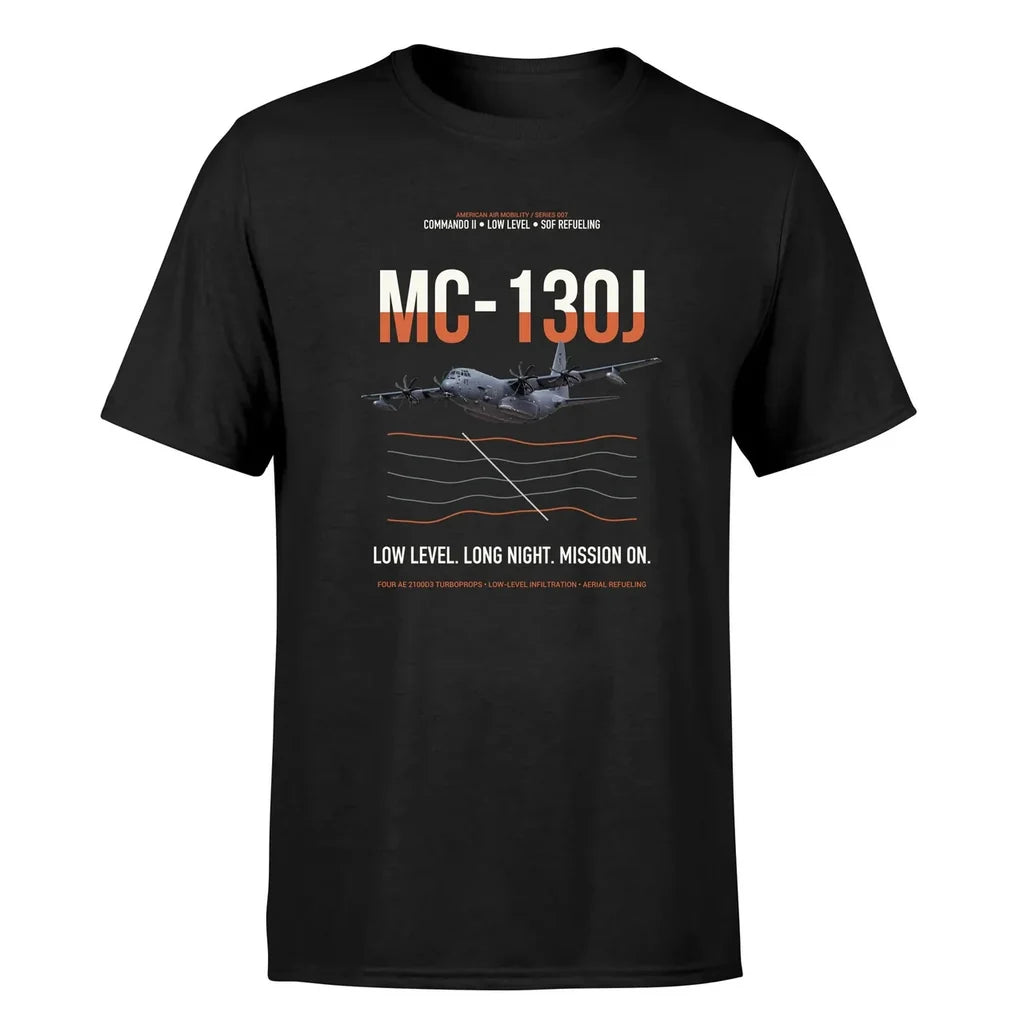 MC-130J COMMANDO II design on black double-side t-shirt, single-side print